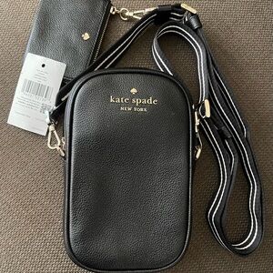NEW…..Kate Spade Black Crossbody Phone Bag with Gold Accents